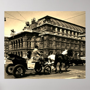 Poster Ópera Staatsoper Fiaker Vintage Áustria Viena