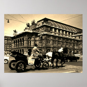Poster Ópera Staatsoper Fiaker Vintage Áustria Viena