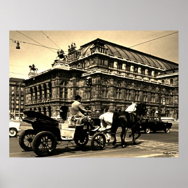 Poster Ópera Staatsoper Fiaker Vintage Áustria Viena (Frente)