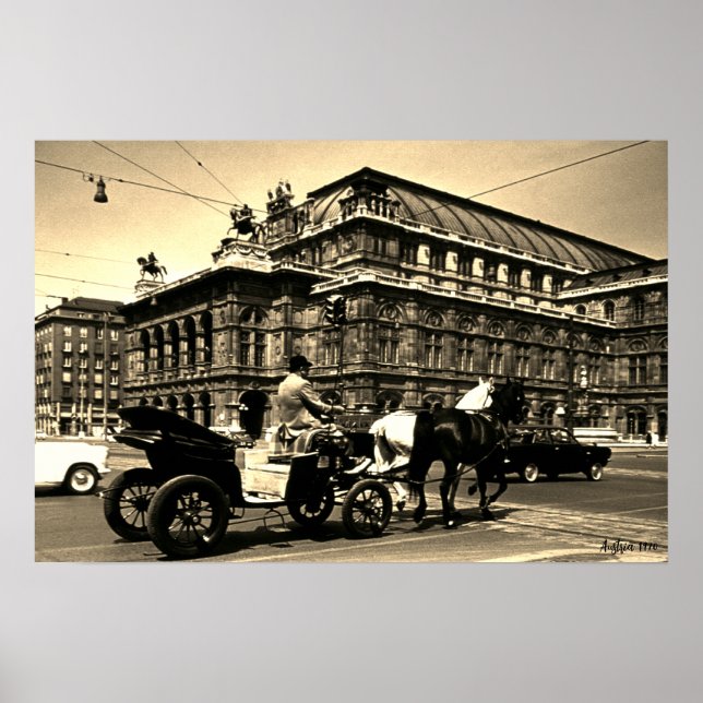 Poster Ópera Staatsoper Fiaker Vintage Áustria Viena (Frente)
