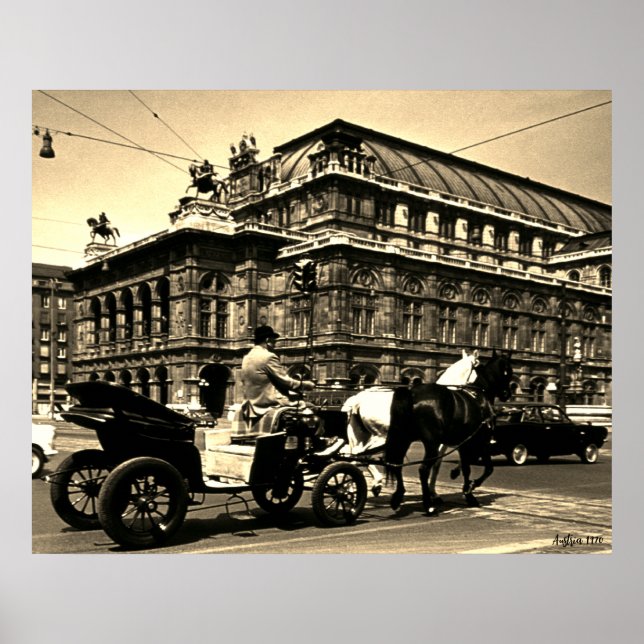 Poster Ópera Staatsoper Fiaker Vintage Áustria Viena (Frente)
