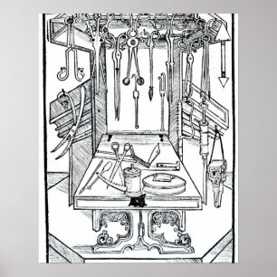 Póster Operating table and surgical instruments, from 'Da