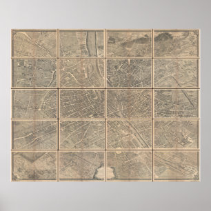 Poster Opinião 1739 de Turgot e mapa de Paris France