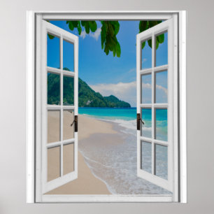 Poster Opinião artificial da janela da praia tropical