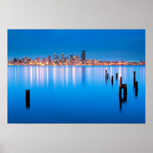 Póster Opinião azul da hora de Seattle do centro