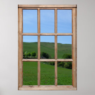 Póster Opinião de monte verde de uma janela