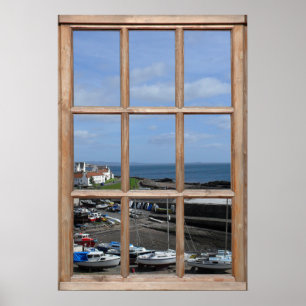 Póster Opinião de porto de pesca de uma janela