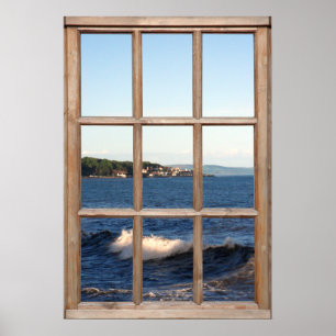 Poster Opinião do mar de uma janela com onda Cresting