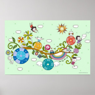 Poster Opinião lateral as crianças que jogam no ramo de