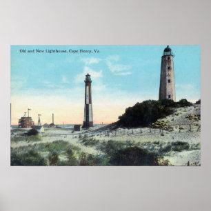 Póster Opinião LighthouseCape idoso e novo Henry, VA