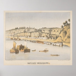 Poster Opinião pictórico do vintage MS de Natchez (1854