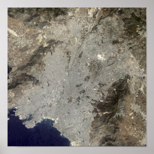 Póster opinião satélite da Verdadeiro-cor de Atenas
