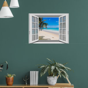 Póster Opinião tropical 3D da janela da falsificação d