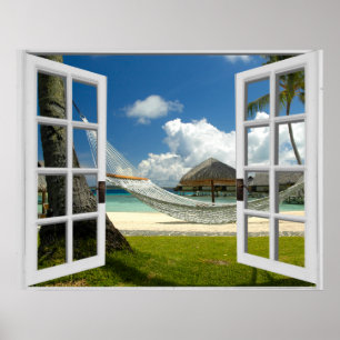 Póster Opinião tropical da janela da falsificação da
