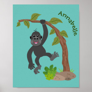 Poster Óptica de desenho animado de gorila de bebê feliz