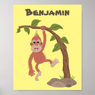 Poster Óptica de desenho animado de orangotango, um bebê 