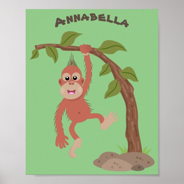 Poster Óptica de desenho animado de orangotango, um bebê  (Frente)