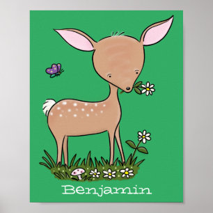 Poster Óptica de desenho animado de veado de bebê feliz