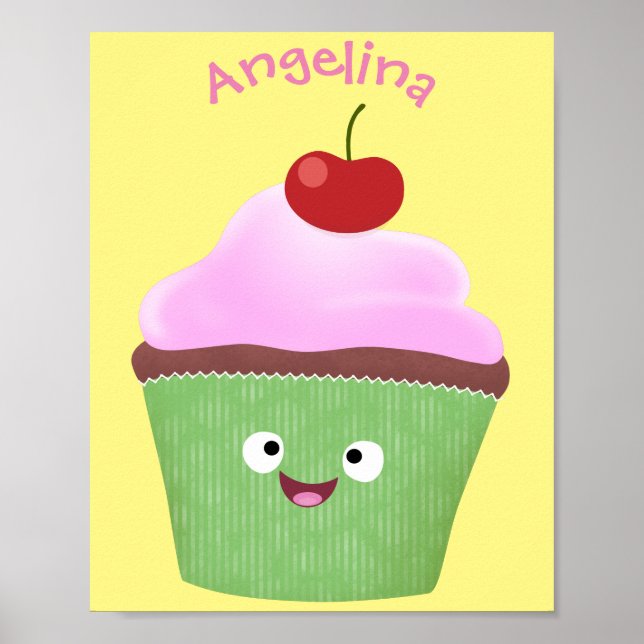 Poster Óptica ilustração do desenho animado do cupcake fe (Frente)