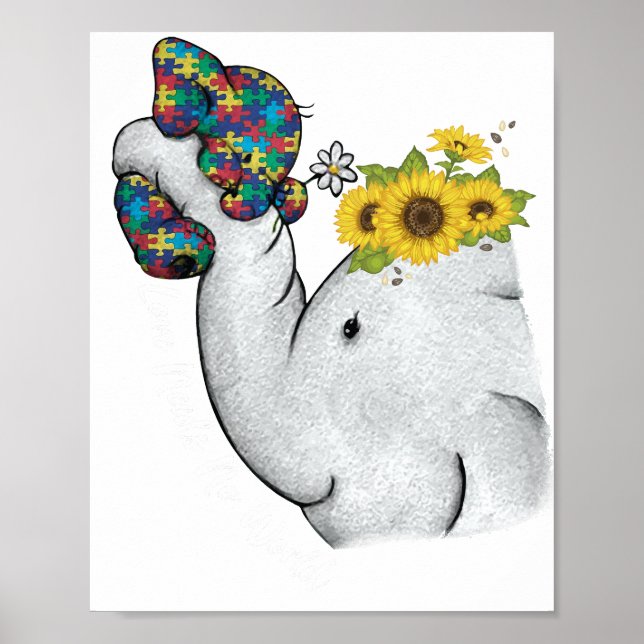 Poster Óptica Quebra-cabeça elefante Mãe Consciência do A (Frente)