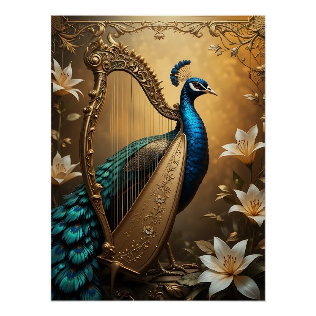 Póster Opulent Serenade: Peacock Harpist (Frente)