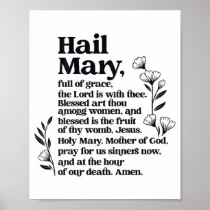 Poster Oração Ave Maria Floral Mariana Cristã Mãe Abencoa
