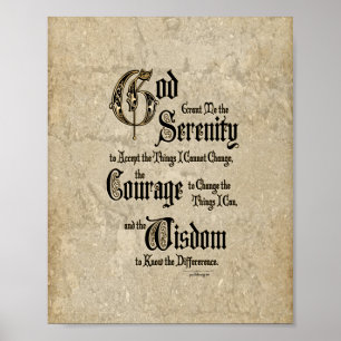 Poster Oração da serenidade: Caligrafia, antiguidade,