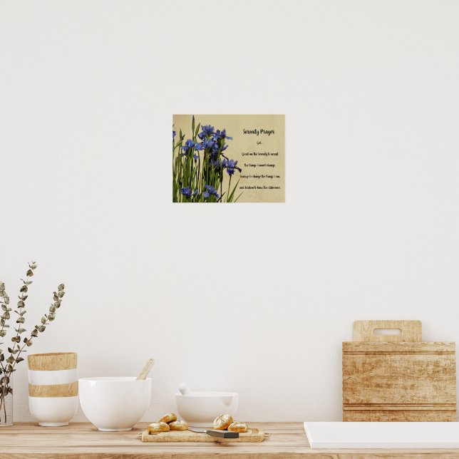 Poster Oração da Serenidade Íris Azuis Floral (Cozinha)