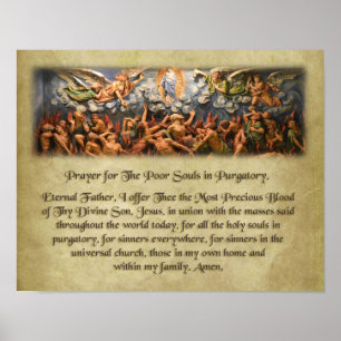 Poster Oração para as almas pobres no Purgatory.