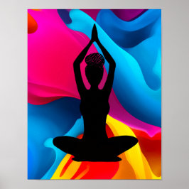 Poster Oração Pose Yoga mulher com bróides pingando color