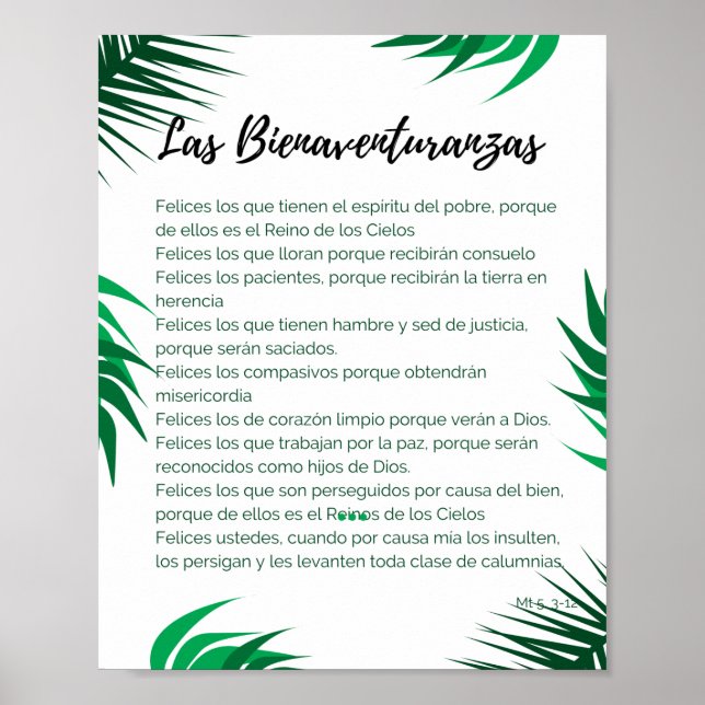 Poster oración de las Bienaventuranzas (Frente)