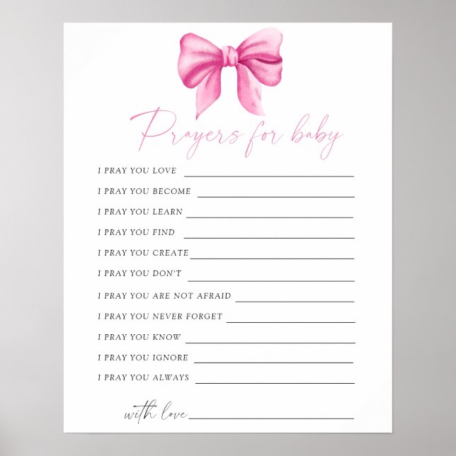 Poster Orações de chá de bebê com laço rosa para o bebê  (Frente)