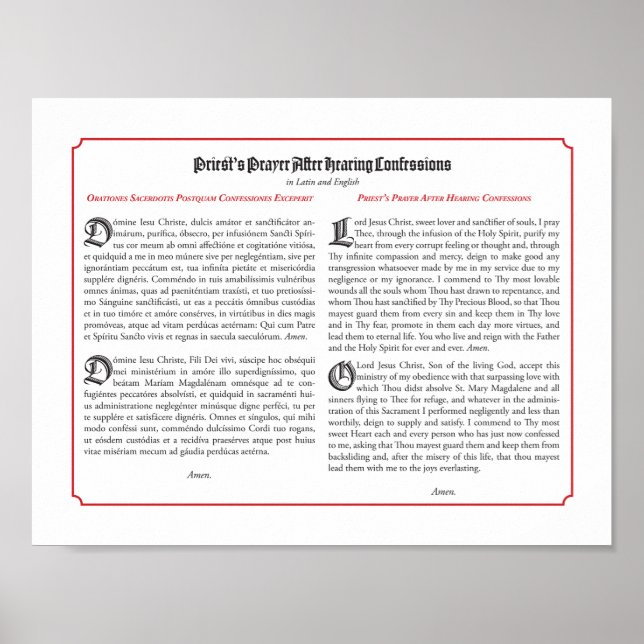 Poster Orações do Padre Após a Confissão (Frente)