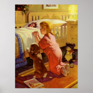 Poster Orações do tempo de dormir, Menina com Puppy, Reli