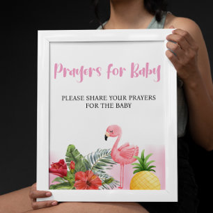 Poster Orações Rosa Flamingo Tropicais para Sinais de Beb