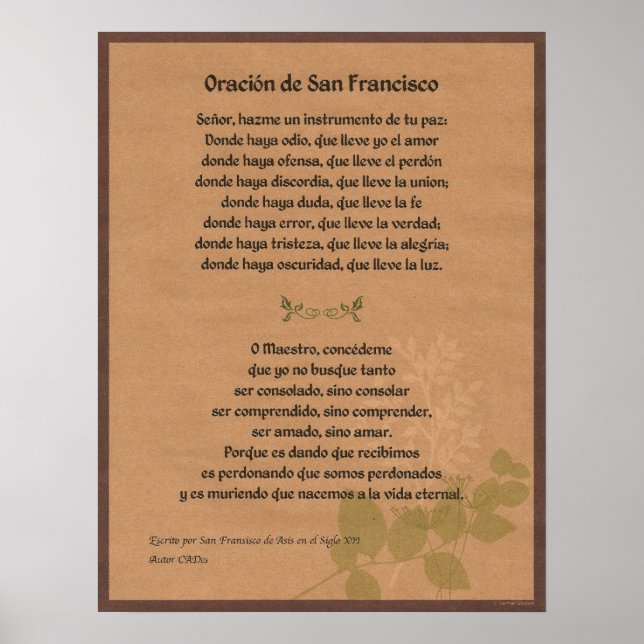 Póster Orancion de San Fransisco (Frente)