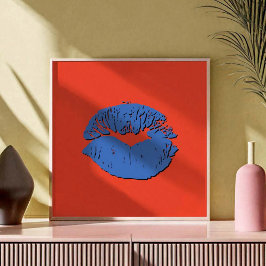 Poster Orange and Blue Kissing Lips