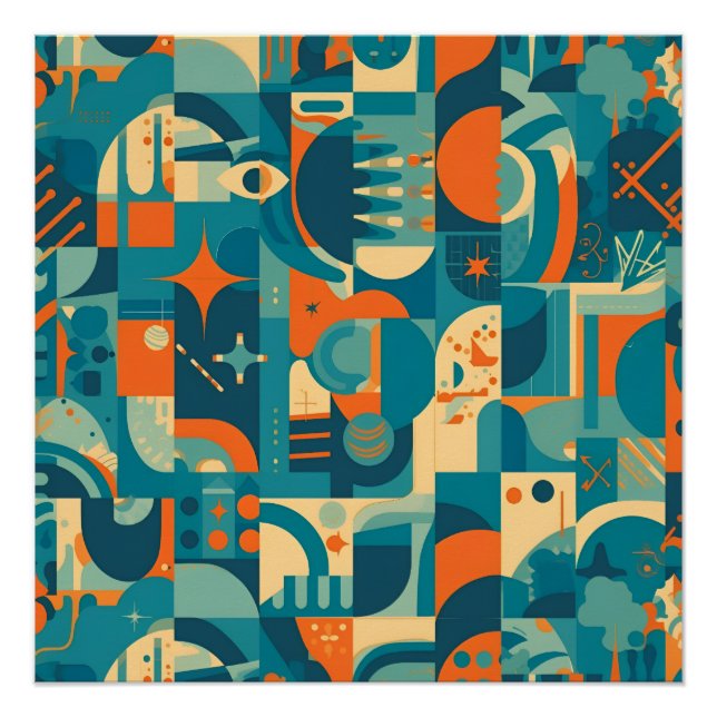 Póster Orange and Teal Geometric Abstract (Frente)