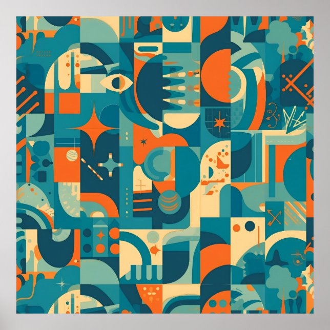 Poster Orange and Teal Geometric Abstract (Frente)