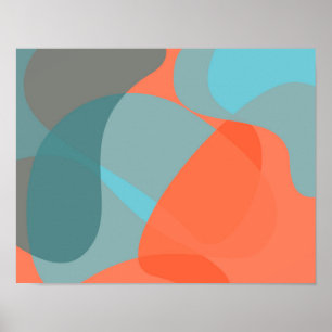 Poster Orange, blue, modern, trendy wavy organic shapes
