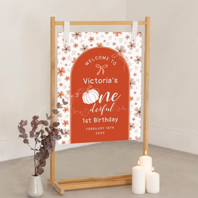 POSTER ORANGE BOW & ARCH FALL PUMPKIN FLOWERS BIRTHDAY (Criador carregado)