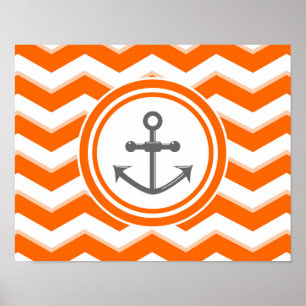 Poster Orange Chevron Zigzag Pattern Anchor Smile