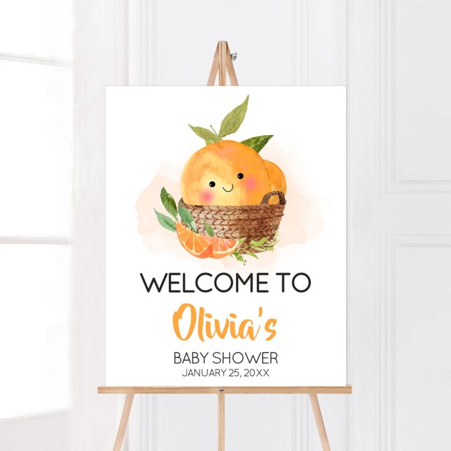 Poster Orange Citrus Little Cutie Chá de fraldas Bem-vind (Little Cutie Orange Citrus Baby Shower Welcome Sign)
