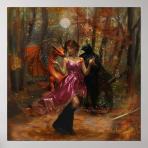 Poster Orange Dragon Raven Witchy AI Art Matvalue