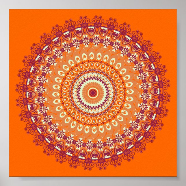 Póster Orange Elegance Mandala Kaleidoscope (Frente)