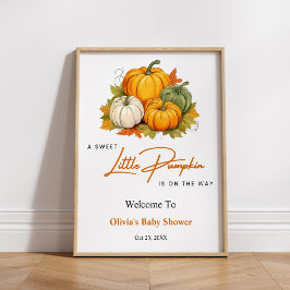 Poster Orange Fall A Little Pumpkin Chá de fraldas Bem-Vi