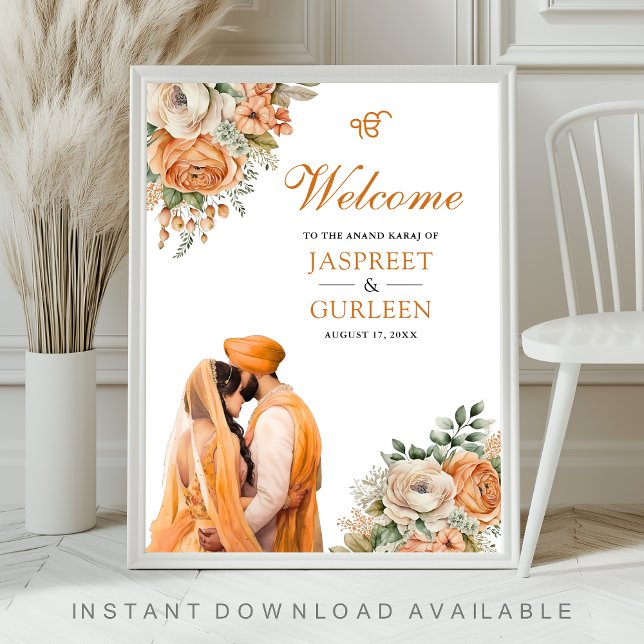 Poster Orange Floral Anand Karaj - Sinal de Boas-vindas (Criador carregado)