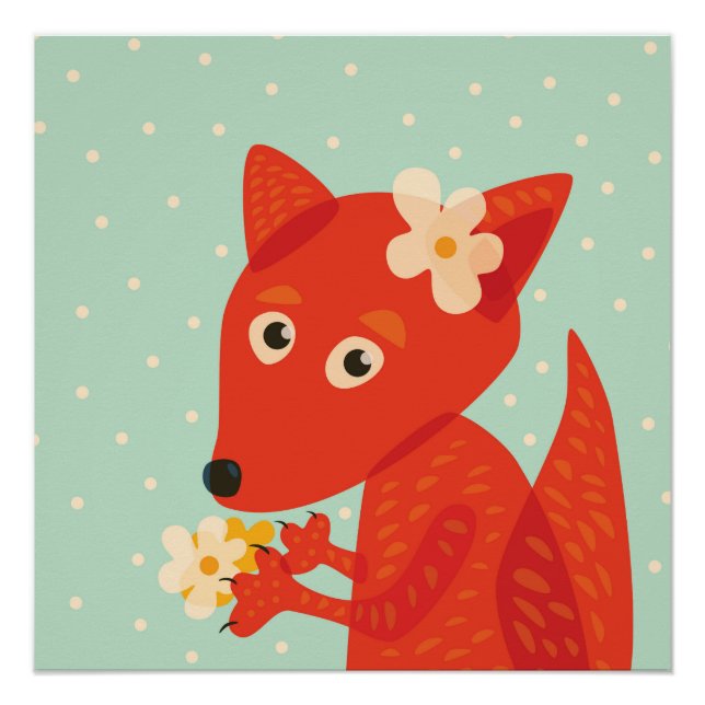 Póster Orange Fox Kawaii Cute Kids (Frente)