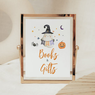 Poster Orange Halloween Ghost Pequenos Livros e presentes