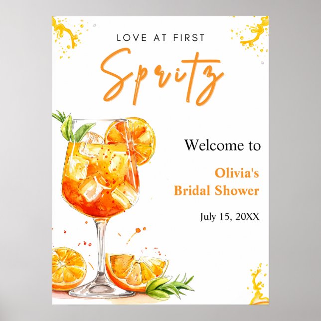 Poster Orange Love at First Spritz Bridal Shower Welcome  (Frente)